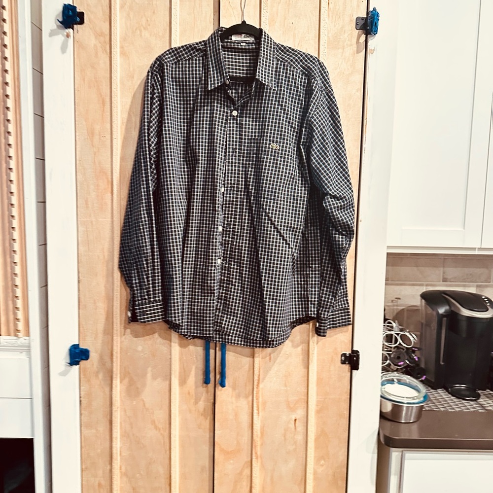 The Best Lacoste Men’s XL Plaid Button Down Shirt Black White Check Logo